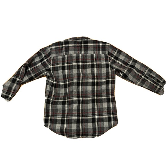 Vintage Allen Wickfield Wool Shirt Jacket Button Black White Red Plaid L - Picture 6 of 6